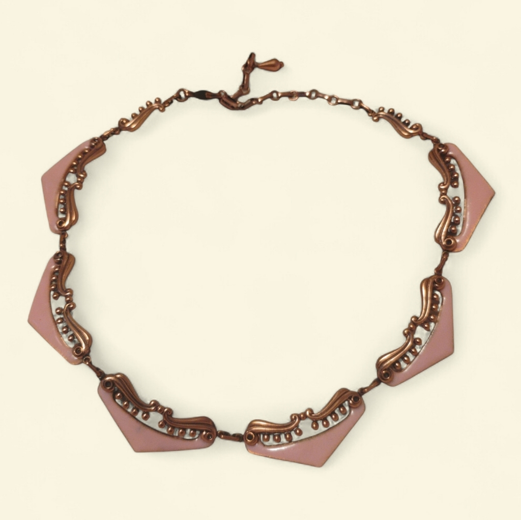Matisse Signed Copper Necklace With Pink Enamel